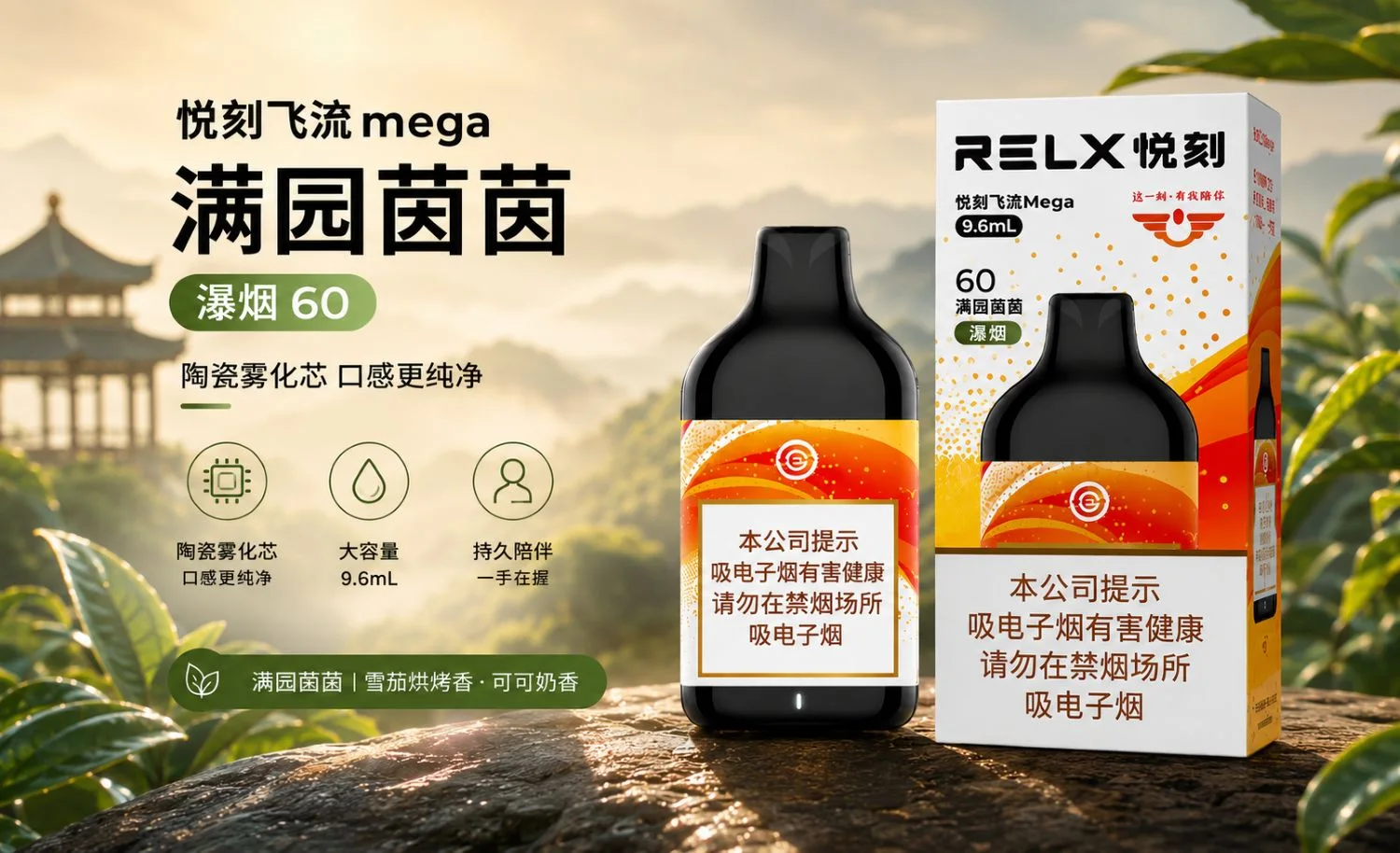 悦刻飞流Mega满园茵茵瀑烟60介绍