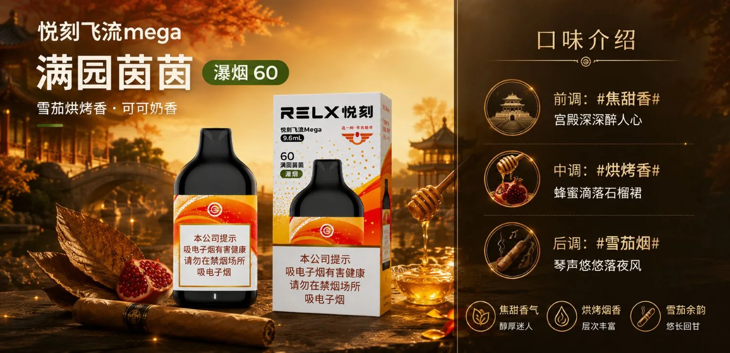 悦刻飞流Mega满园茵茵瀑烟60口味介绍